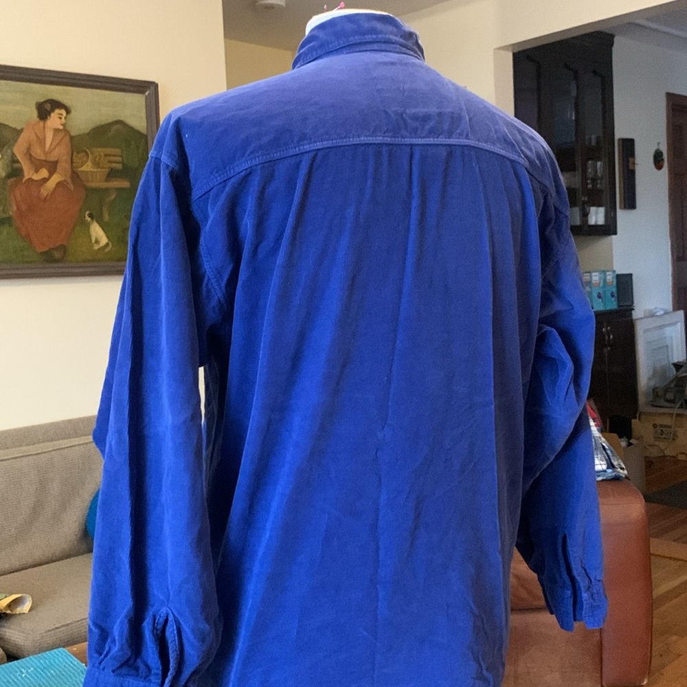 NAF NAF PARIS FRANCE FRENCH INDIGO COBALT BLUE CORDUROY SHIRT - Picture 5 of 13